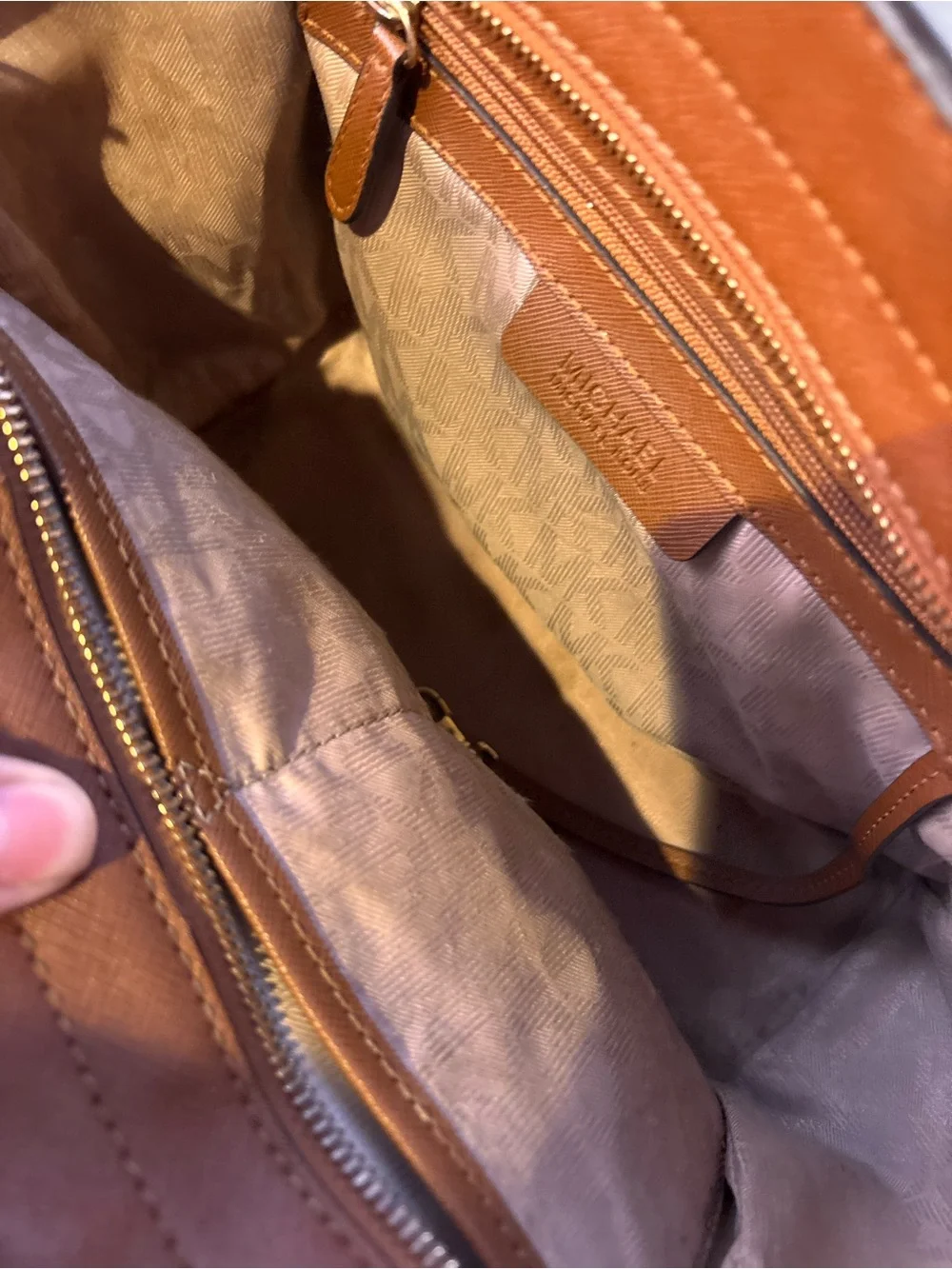 MICHAEL KORS Cognac Saffiano Leather Satchel with Gold Hardware
